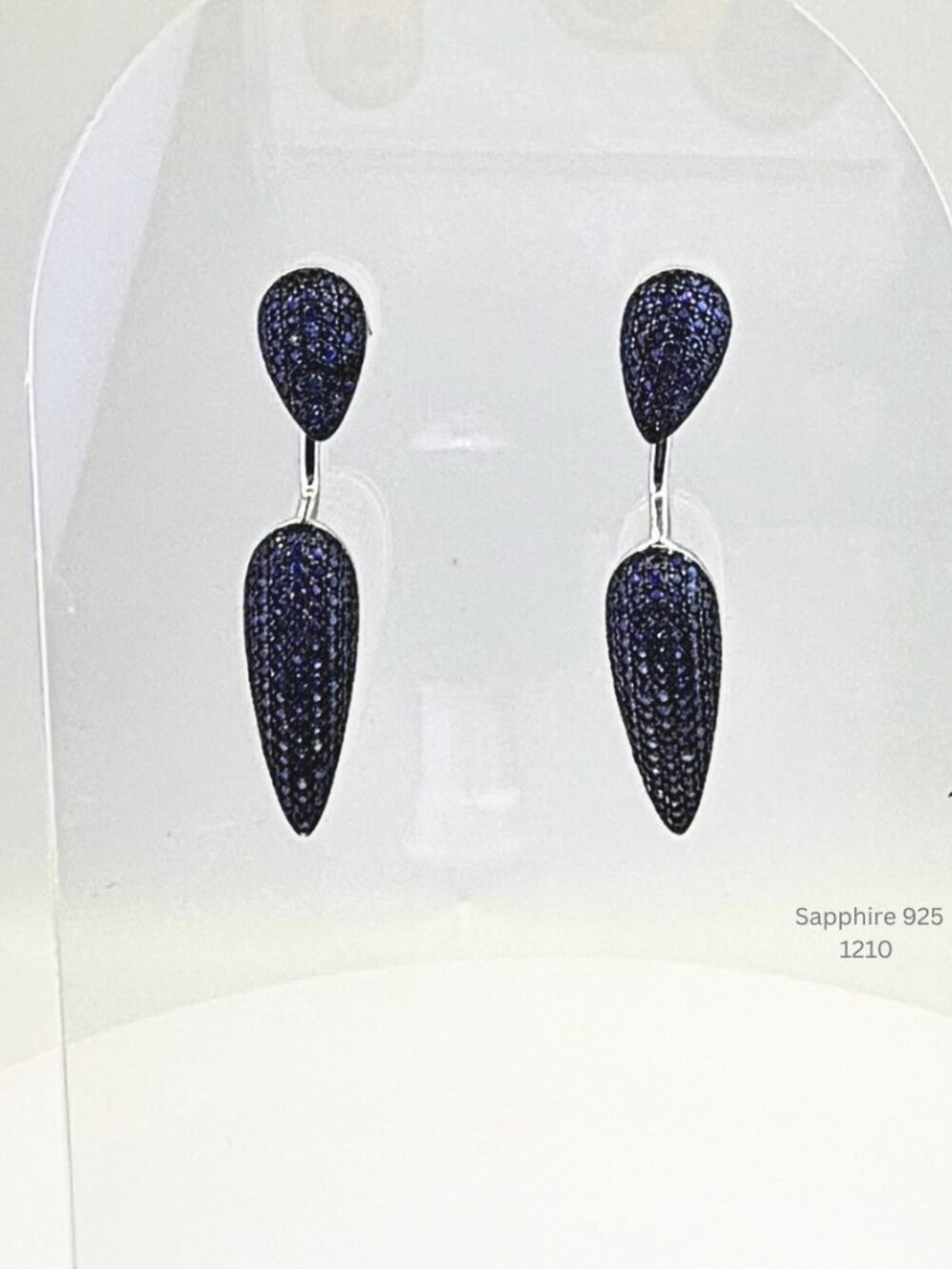 Natural Blue Sapphire & Diamond Accent Pavé Drop Earrings Sterling Silver
